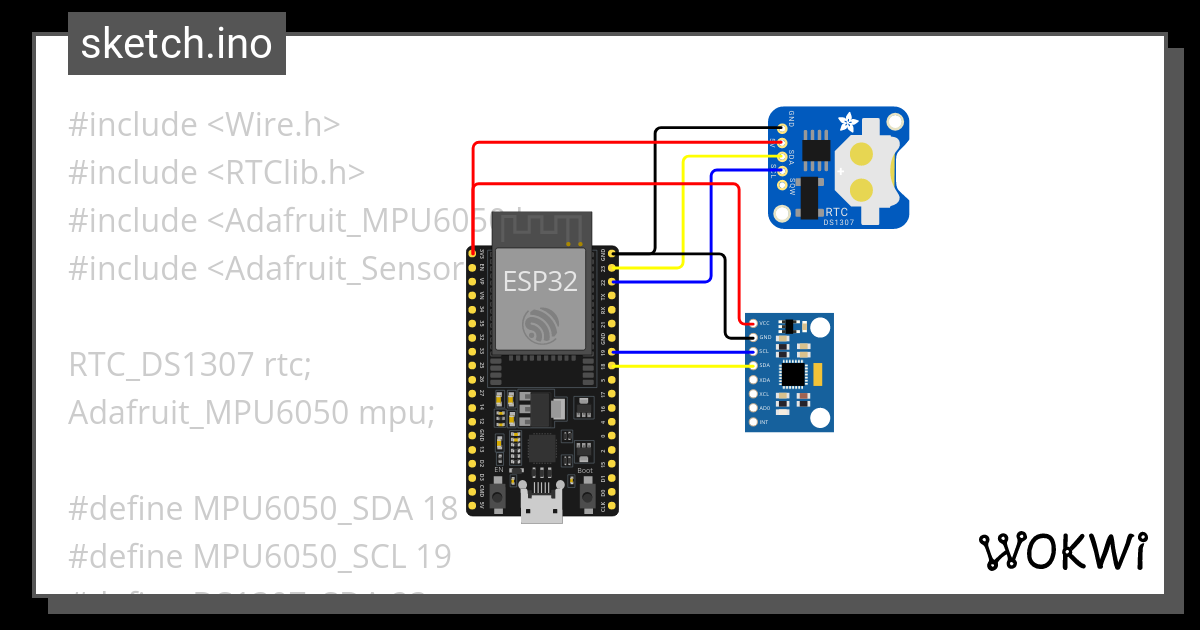 MPU6050 - RTC 1307 - Wokwi ESP32, STM32, Arduino Simulator