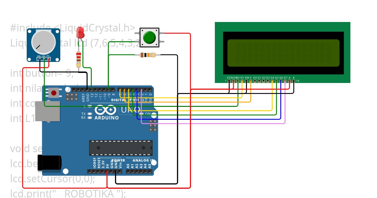 ON OFF LED with 1 Button & LCD  Copy simulation