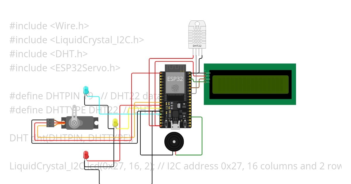 Servo_DHT_LCD_LED_BUZ(ESP32) simulation