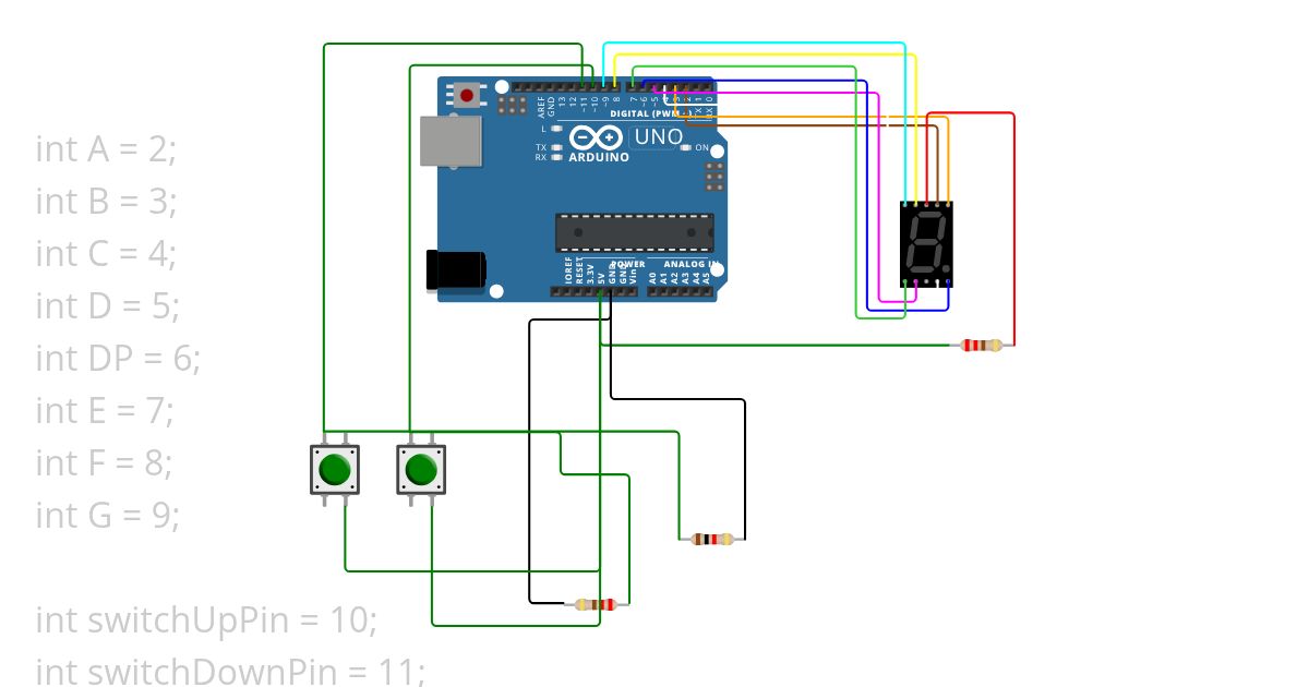 SEVEN SEGMENT 2 + PUSH BUTTON simulation