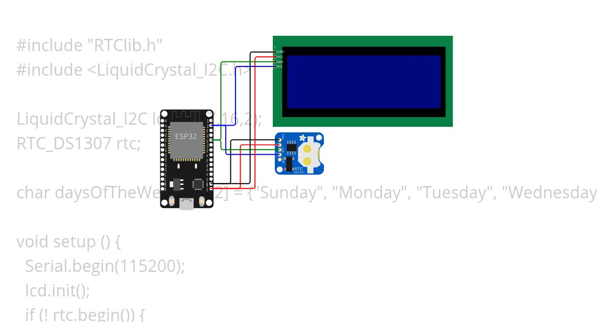 Wokwi ESP32 兩個 I2C 裝置( RTC與 LCD)6 simulation