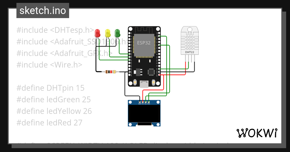 DHT display I2C - Wokwi ESP32, STM32, Arduino Simulator