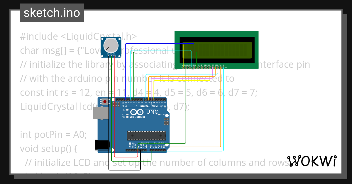 Potensiometer and lcd - Wokwi ESP32, STM32, Arduino Simulator