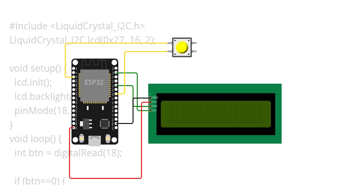 ESP32 Interrupt Button with LCD I2C By Izal simulation