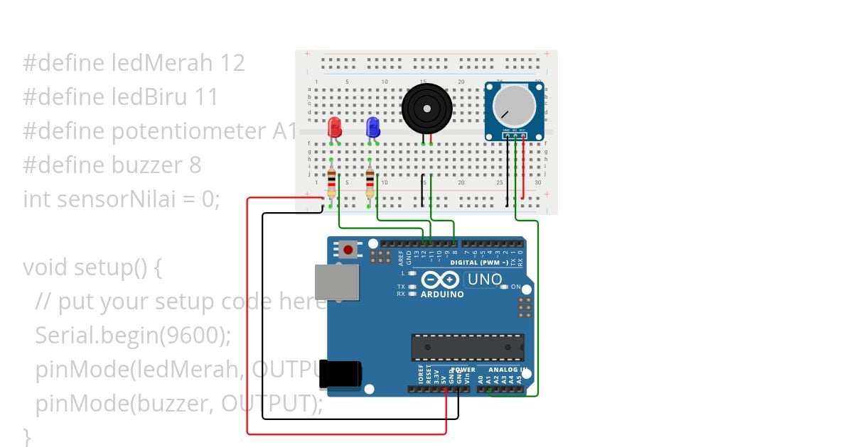 led, buzzer dan potensio simulation