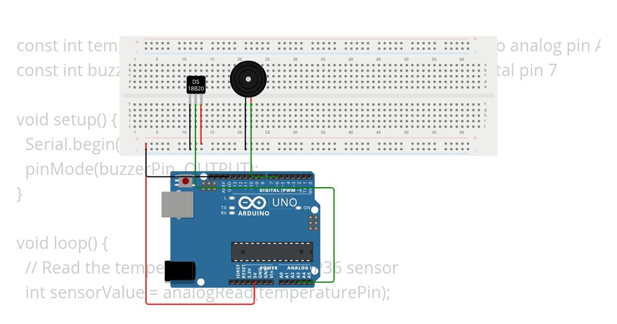 DA-4 1Q(Temperature Sensor AND BUZZER SOUNDS if threshold exceeded) simulation