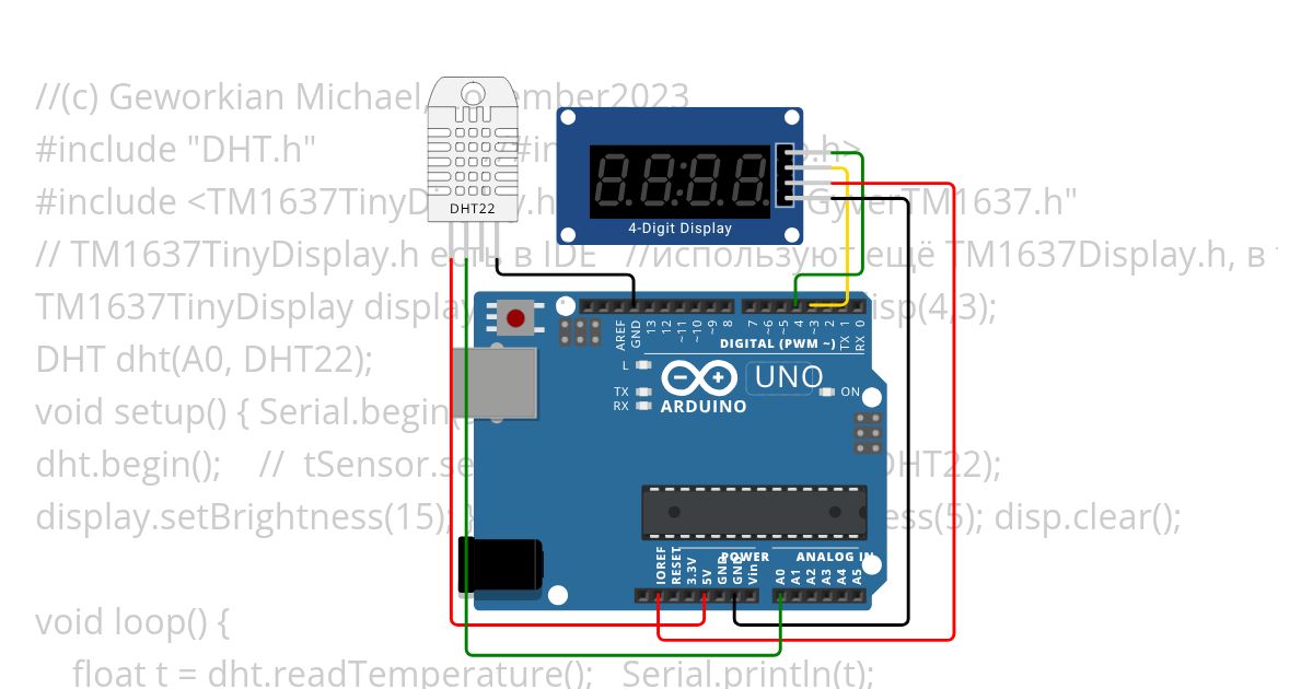 dht 'C TinyTM1637 (+GyverTM1637) simulation