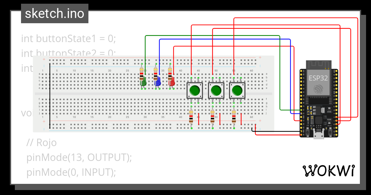 Tres Botones ESP - Wokwi ESP32, STM32, Arduino Simulator