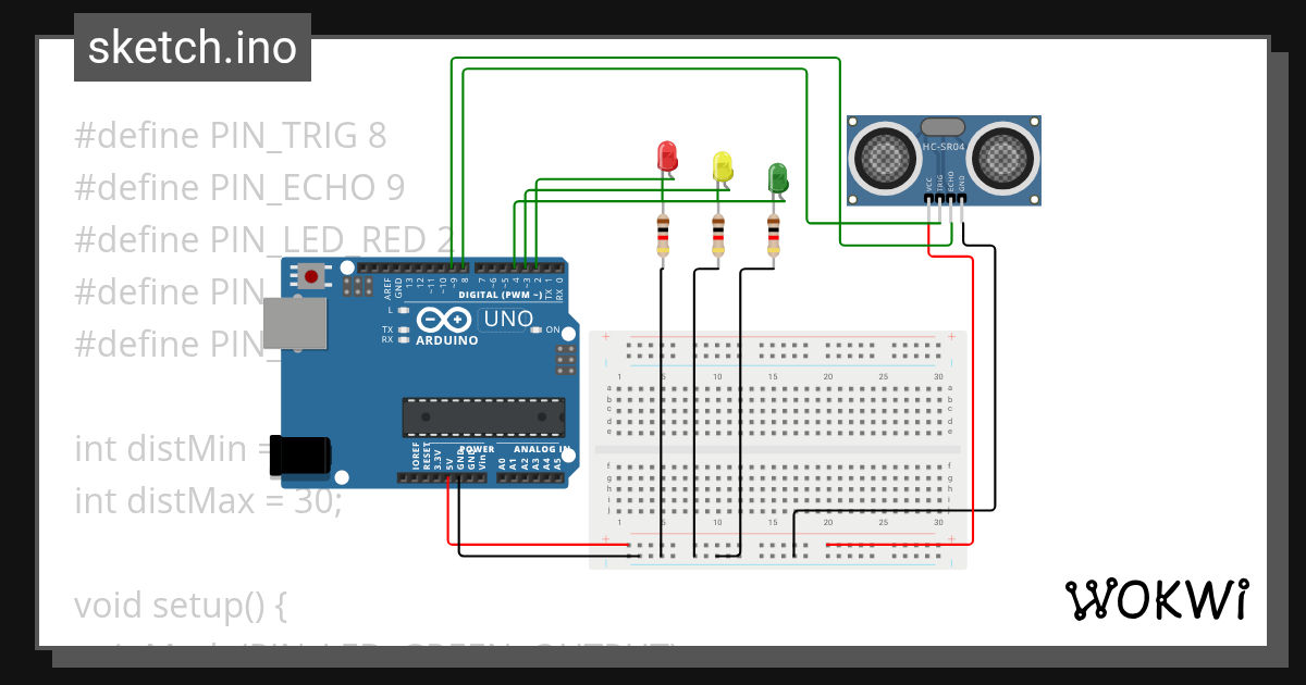 semaforo + Sensor cercanía - Wokwi ESP32, STM32, Arduino Simulator