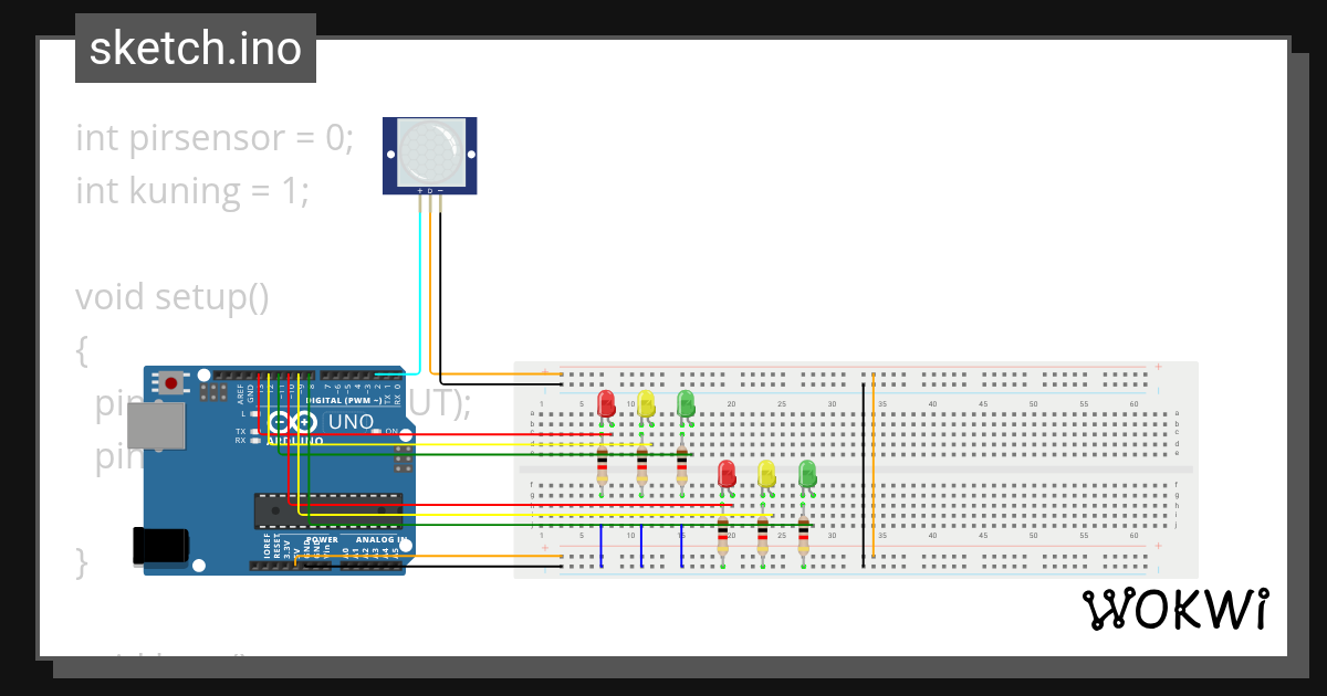 sensor pir&traffic Wokwi ESP32, STM32, Arduino Simulator