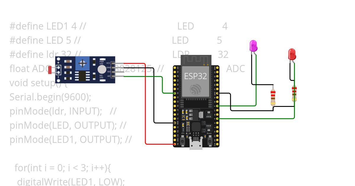 โปรแกรมควบคุม LED ที่เชื่อมต่อกับ ESP32 simulation