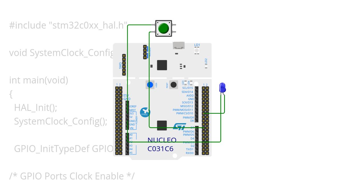 ST Nucleo - HAL une BOTTON  2 LED Copy simulation