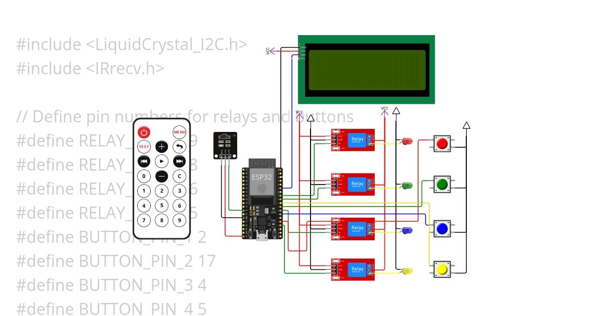 ESP 32 with IR Reciever and 4 Channel Relay simulation