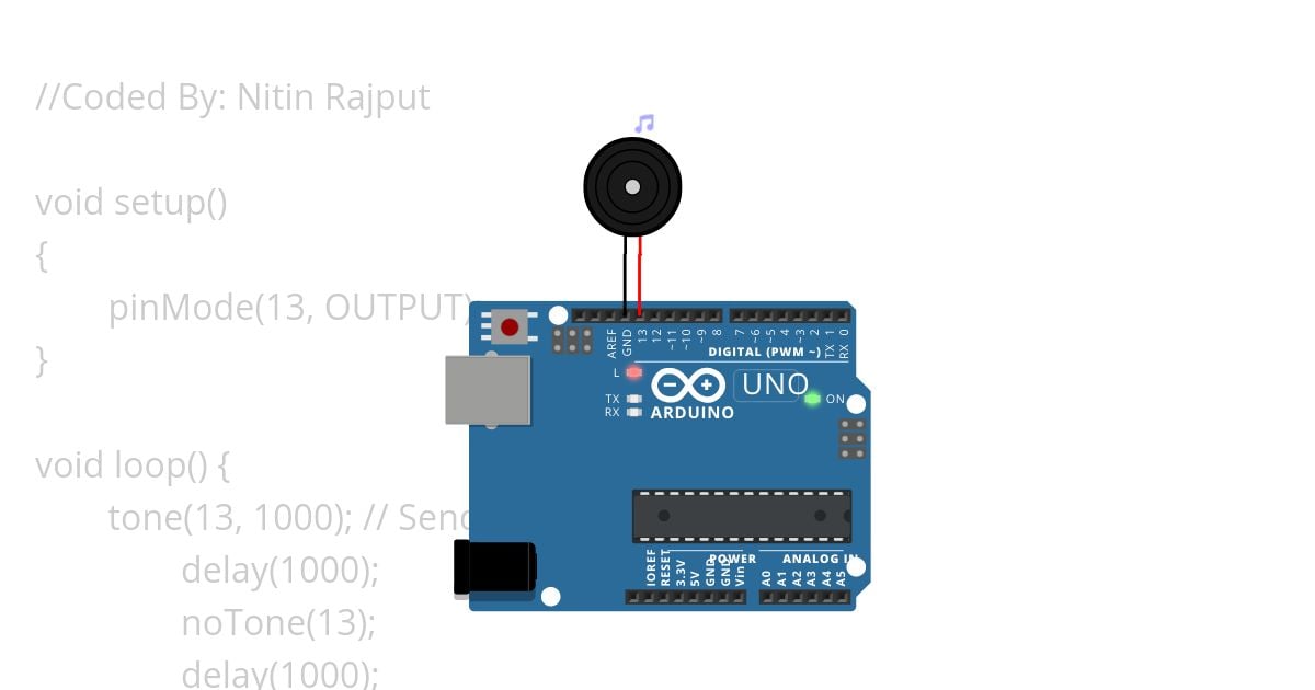 9.	Buzzer with Arduino board to buzz ON OFF simulation