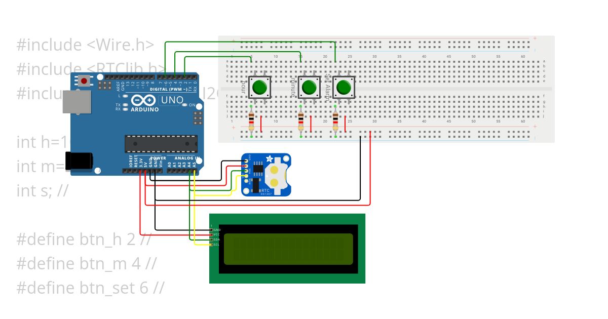 DS1307 + Arduino UNO + LCD showTime simulation