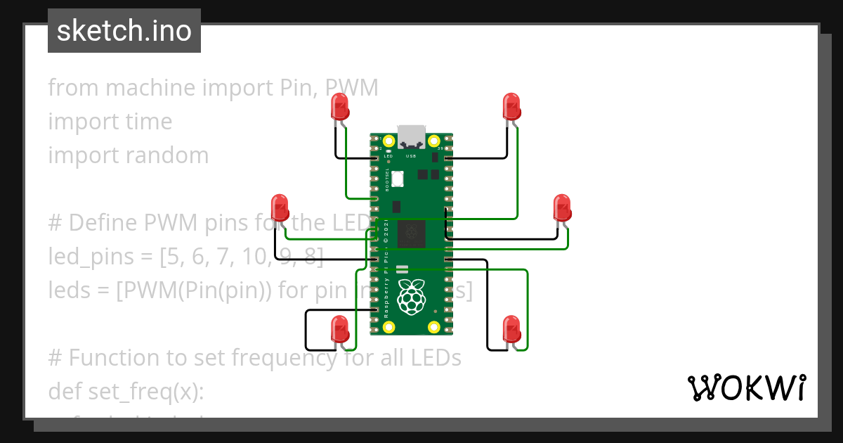 Breathe leds in a pattern (pwm) Wokwi ESP32, STM32, Arduino Simulator