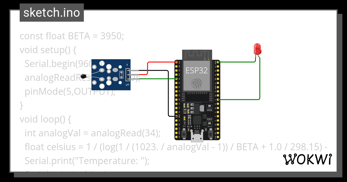 Temperature Sensor With Led Wokwi Esp Stm Arduino Simulator