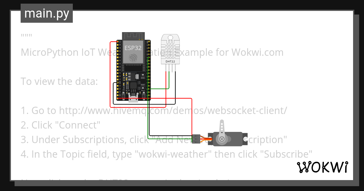 MicroPython MQTT Weather Logger (ESP32) Servo Wokwi ESP32, STM32, Arduino Simulator