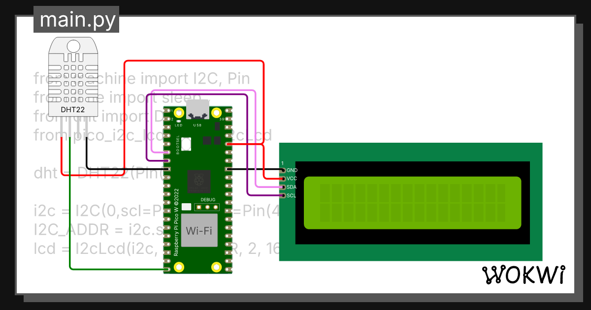 Raspberry Pi Pico DHT22 with LCD Copy - Wokwi ESP32, STM32, Arduino ...