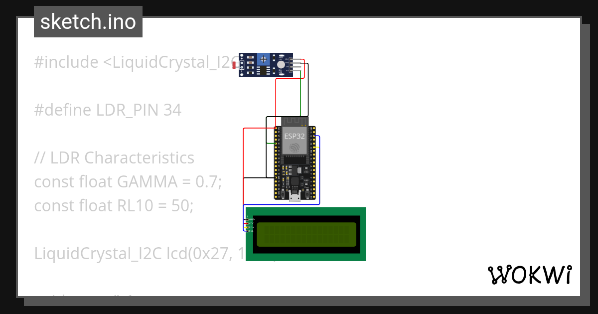 ESP32_LDR_LCD.ino - Wokwi ESP32, STM32, Arduino Simulator
