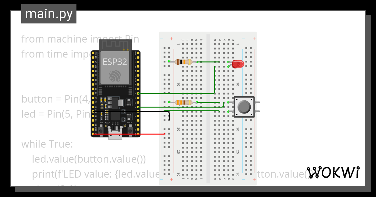 LED+Push-button - Wokwi ESP32, STM32, Arduino Simulator