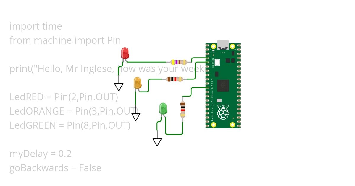 Pi Pico LEDs Chasing simulation