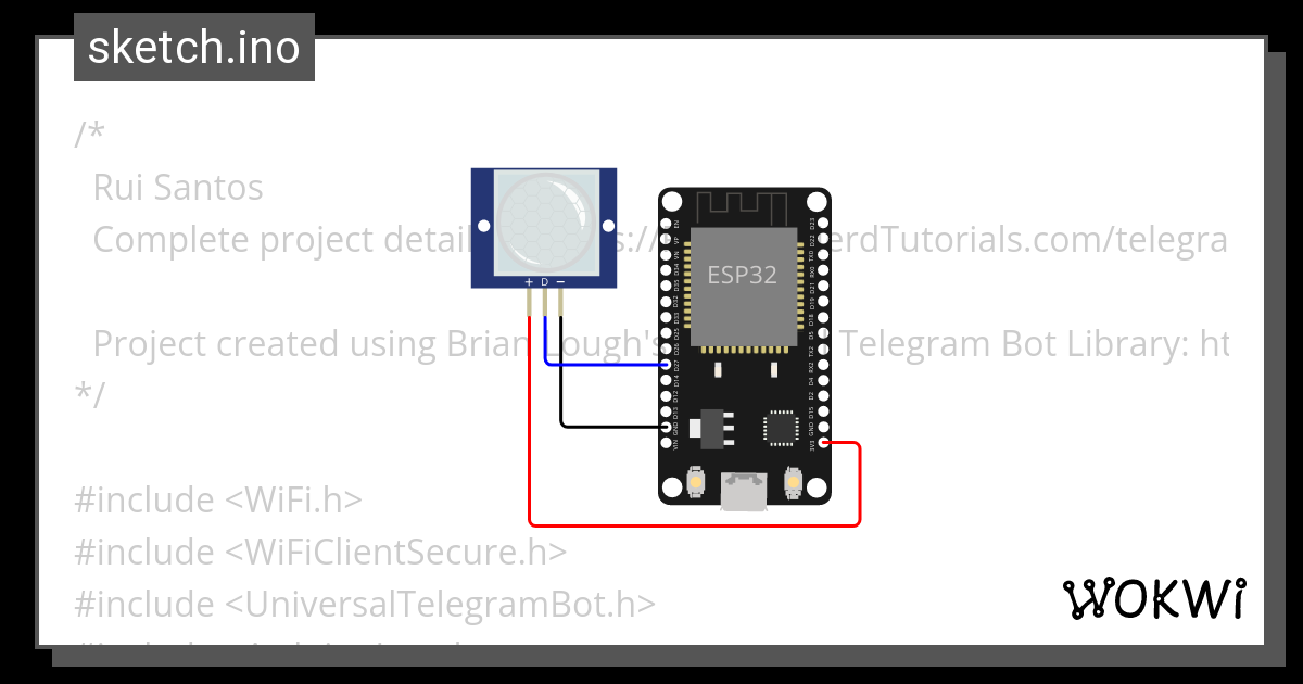 Telegram Bot Sensor Pir - Wokwi ESP32, STM32, Arduino Simulator