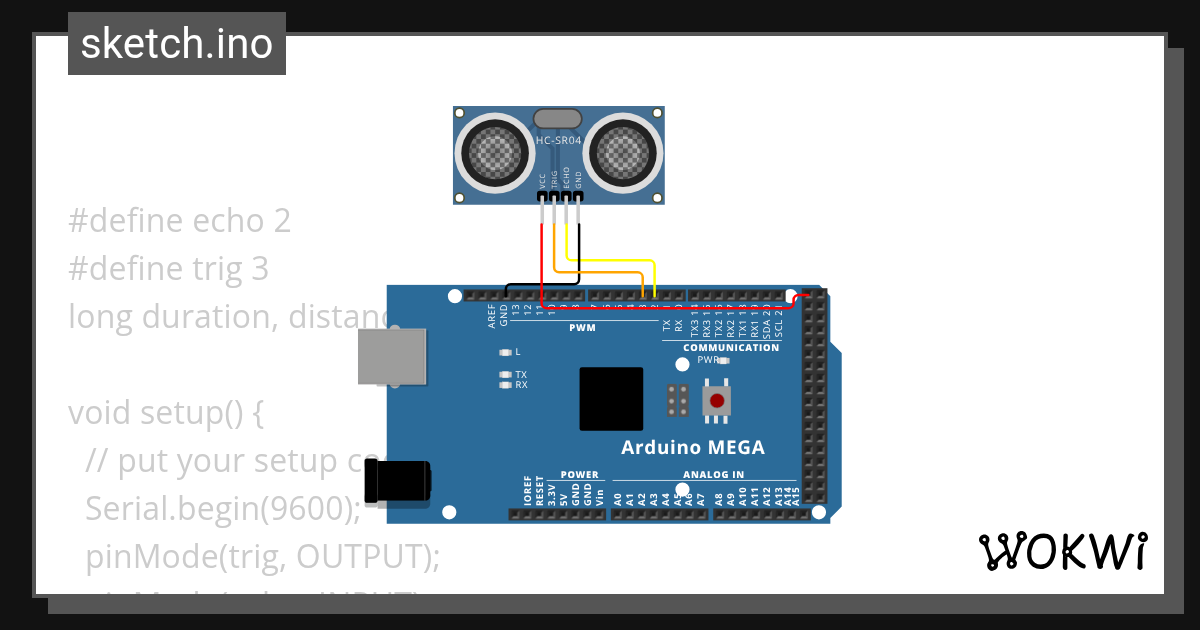 Sensor Ultrasonic 1 - Wokwi ESP32, STM32, Arduino Simulator