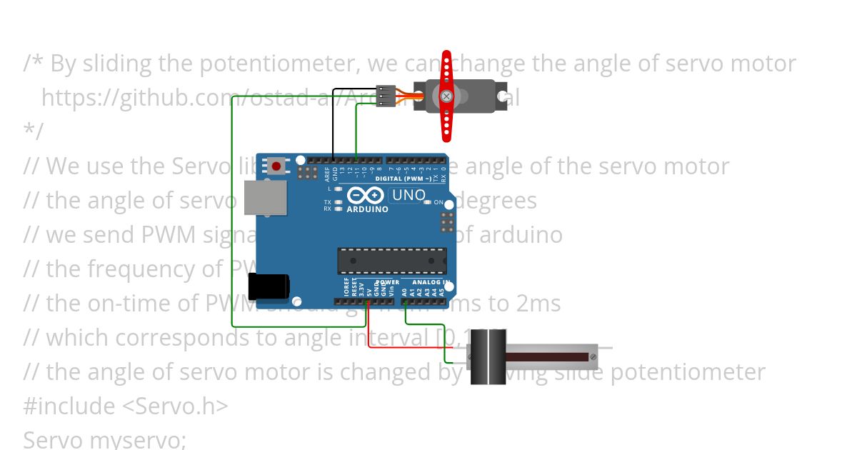 Servo control with potentiometer sliding simulation