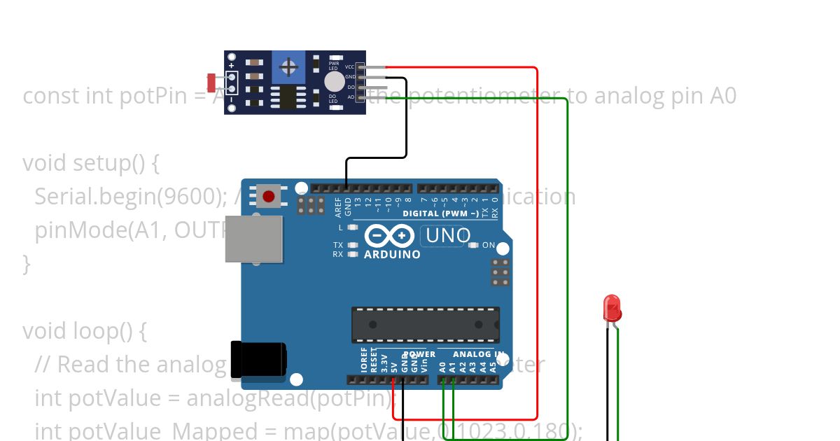 LDR - potentio with LED simulation