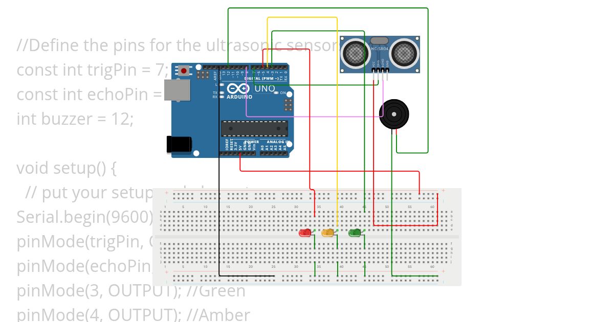 Ultra sonic  with buzzer & led simulation