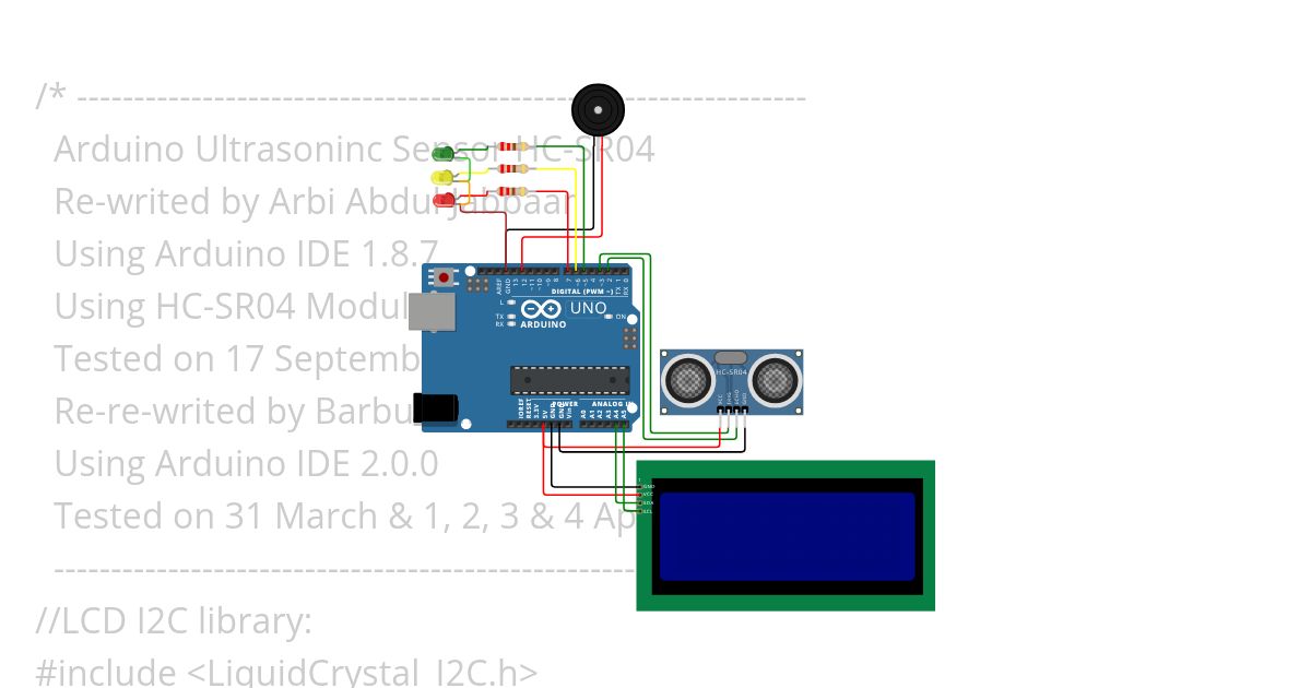 Car parking US sensor w buzzer & led.ino simulation