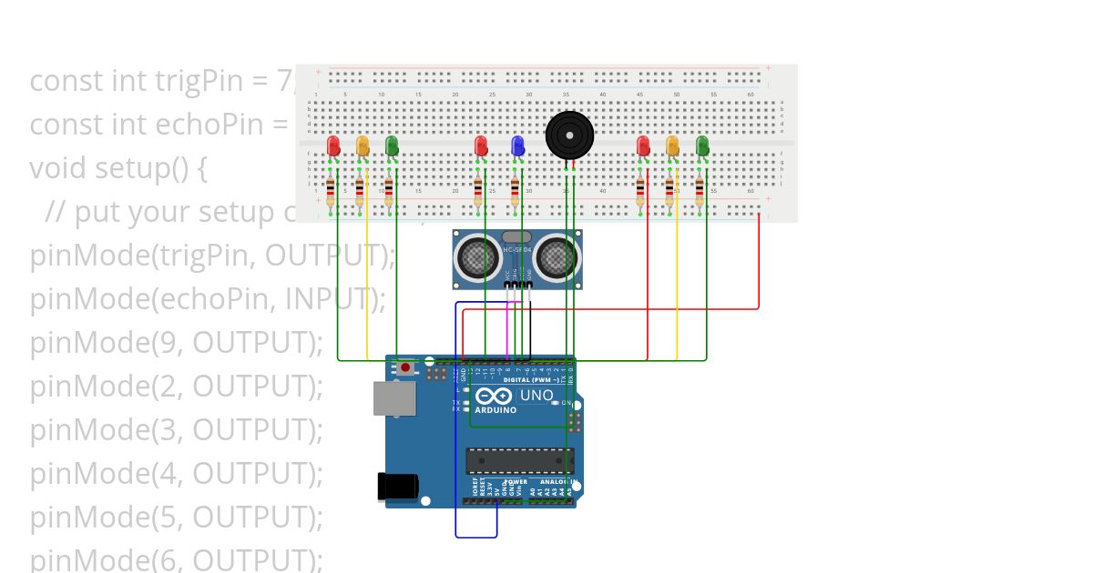 ultrasonic with buzzer & 8 led simulation