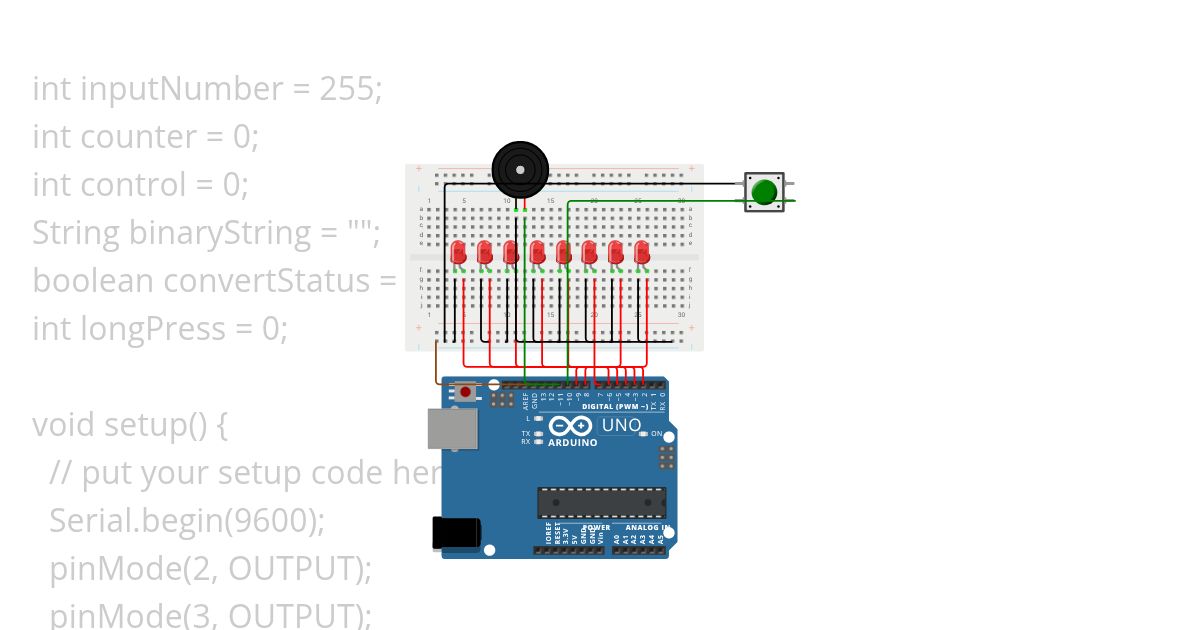 project-binary-led with counter buzzer-> simulation