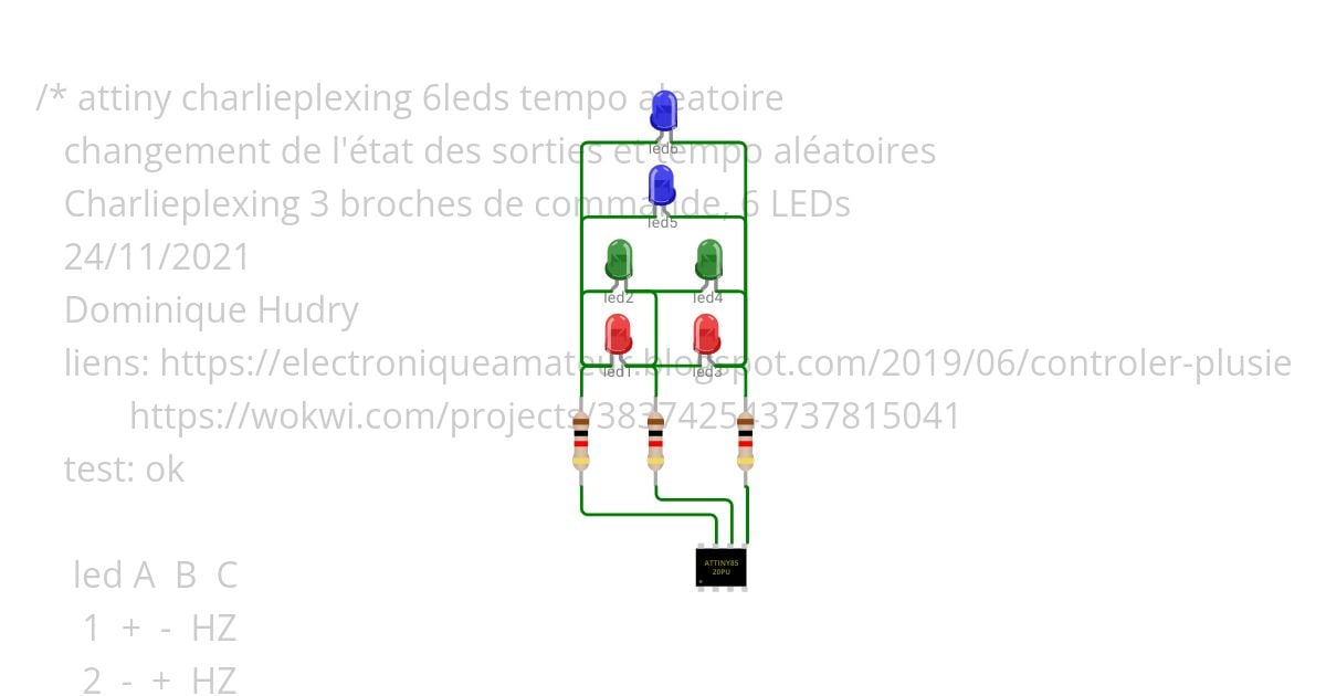 charlieplexing aléatoire 6 leds simulation