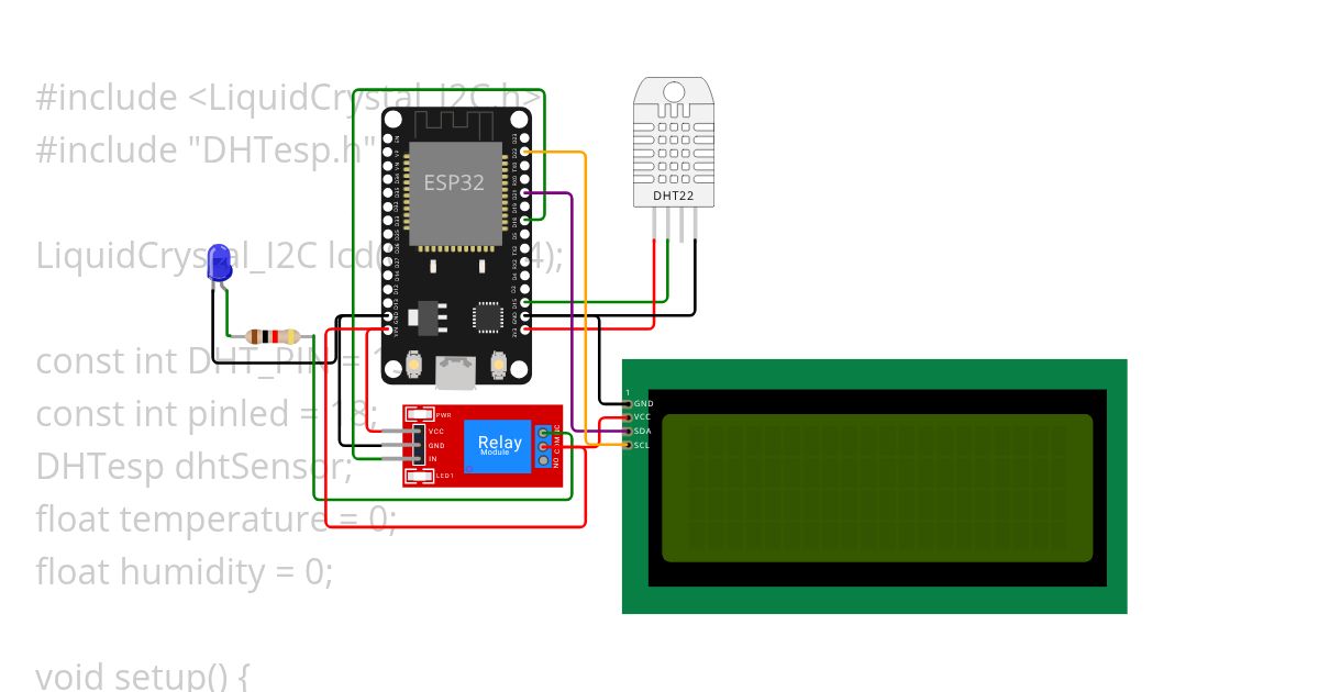 i2c +DHT 22 + RELAY + LED Copy (4) simulation
