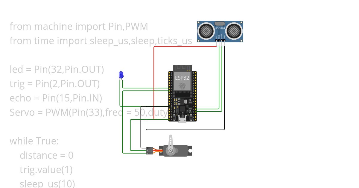 Imam Shanada_Sensor Ultrasonik, motor servo dan LED simulation