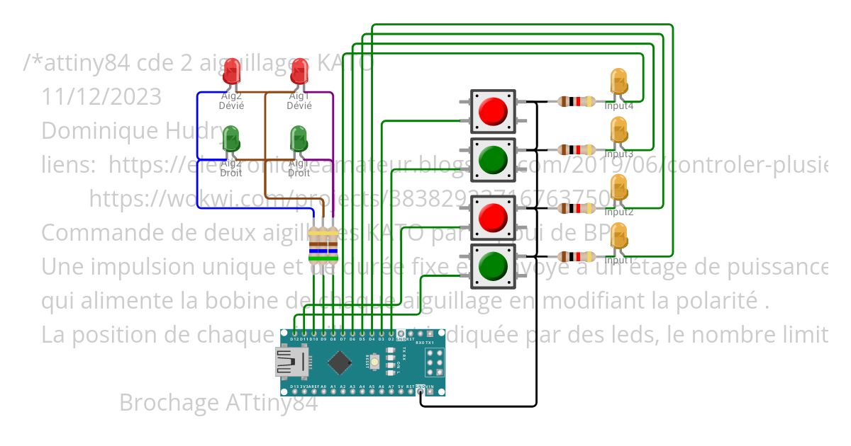 commande 2 aiguillages KATO simulation