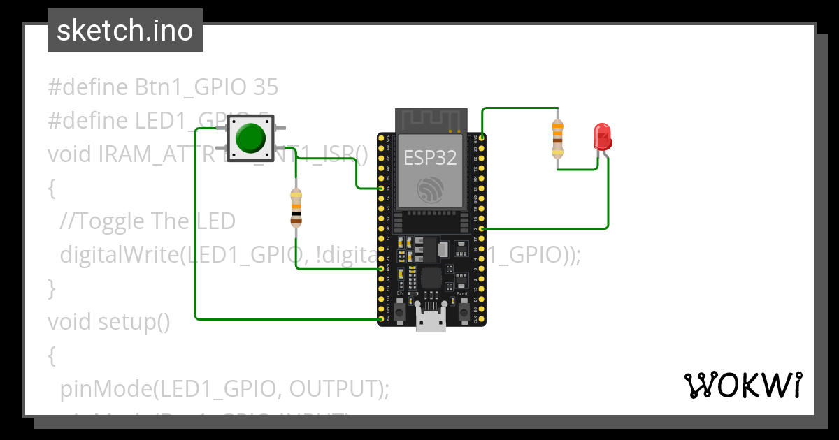 ESP32 External Interrupt Pins - Wokwi ESP32, STM32, Arduino Simulator