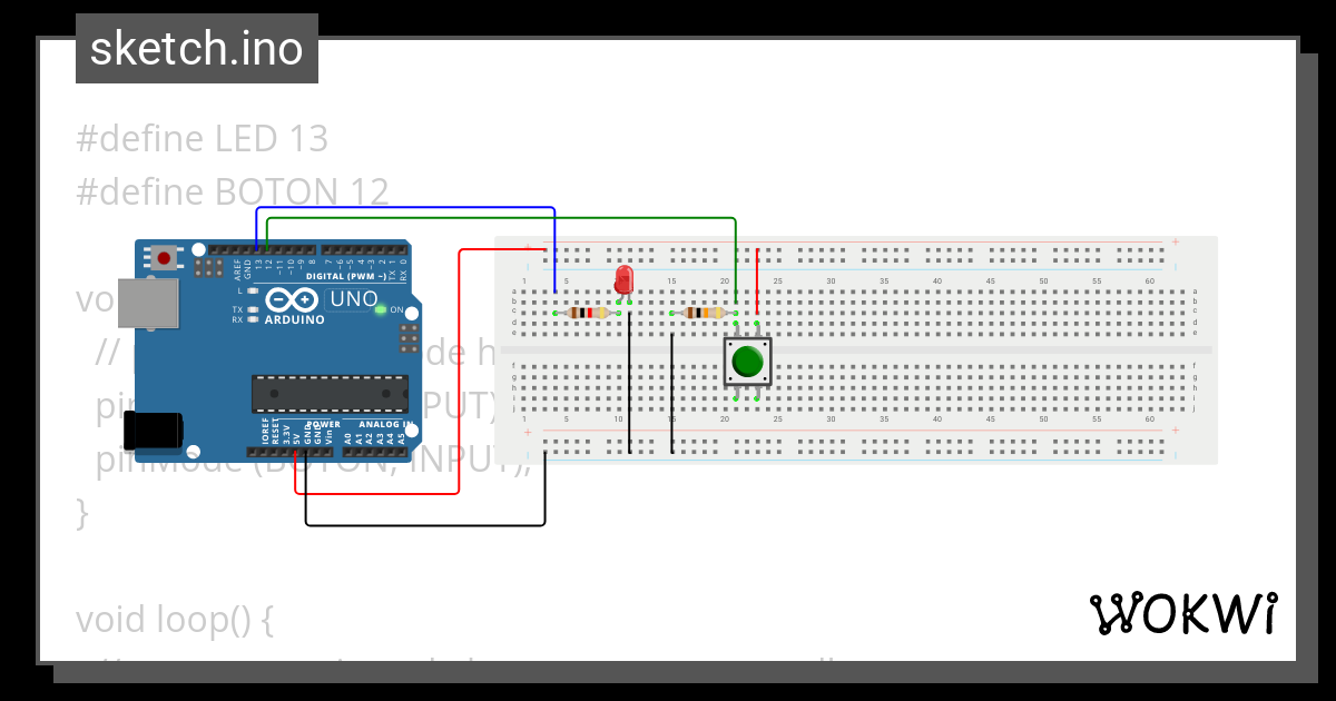 Botón y led - Wokwi ESP32, STM32, Arduino Simulator