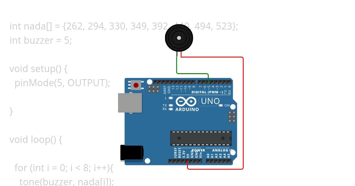 arduino uno, buzzer tangga nada array simulation