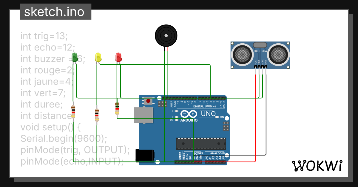 radar de recul combinaison Wokwi ESP32, STM32, Arduino Simulator — free download