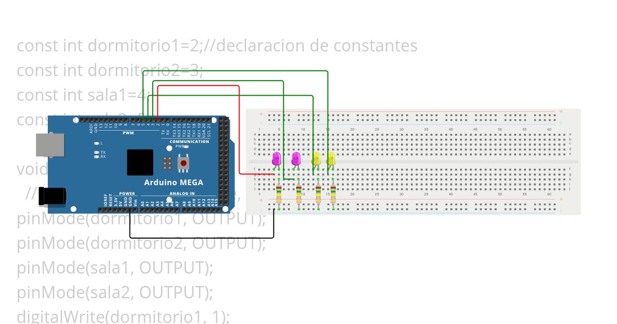 S2E1: oNoFF 4 led variables y constantes simulation