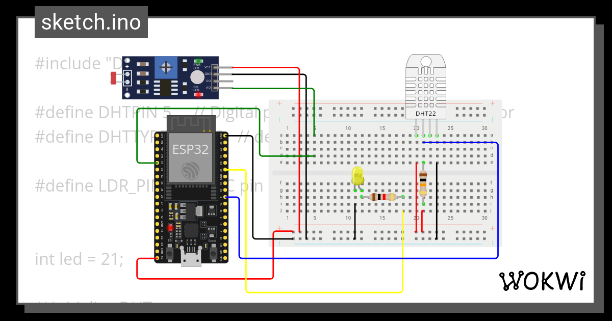 LIGHT SENSOR ESP32 ISHRAF PASS - Wokwi ESP32, STM32, Arduino Simulator