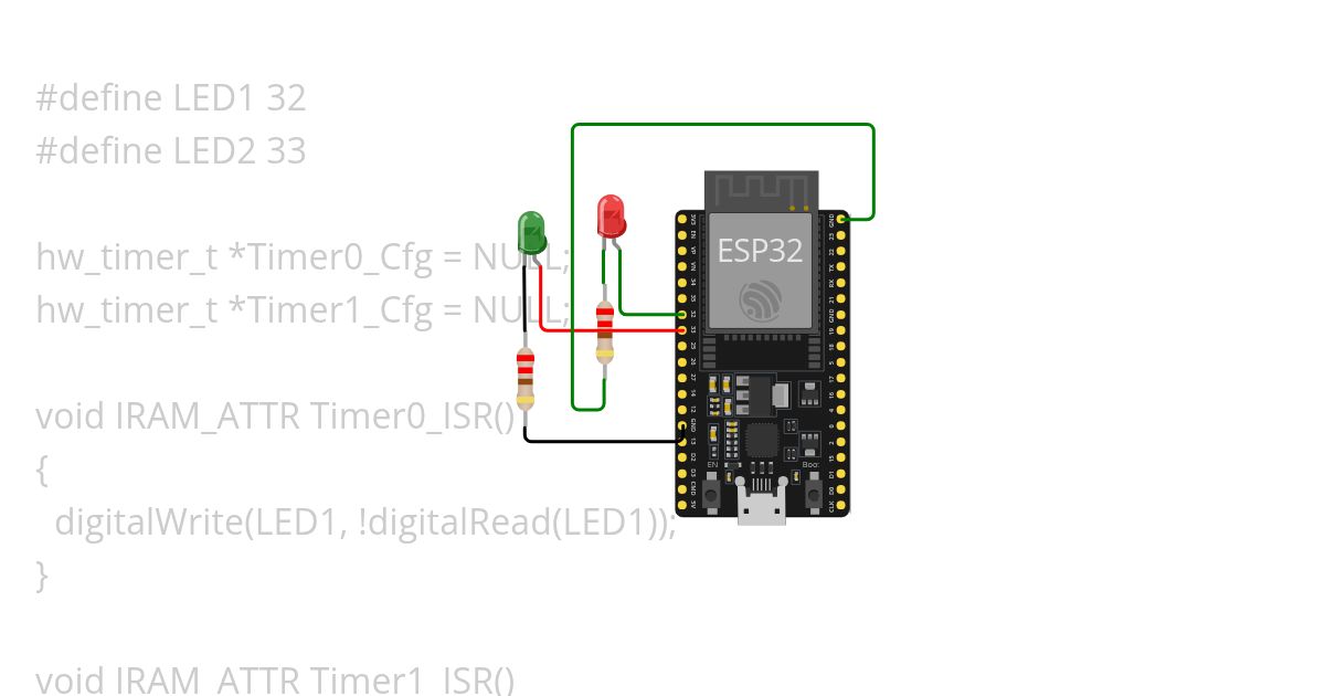 2 Devices Timer Interrupt of ESP32   simulation