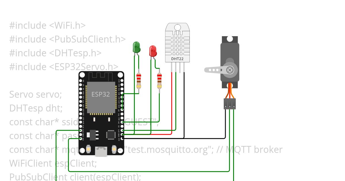 Examin IOT DHT22 SERVO led simulation
