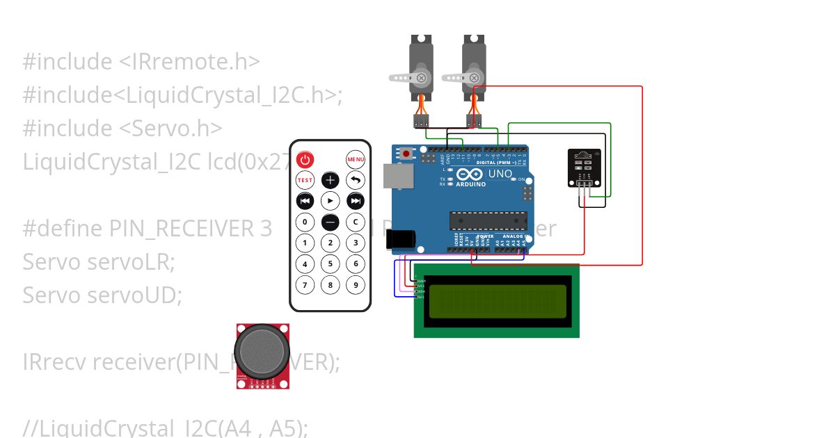Servo motor with LCD_I2C and  IR rec , IR remote Copy simulation