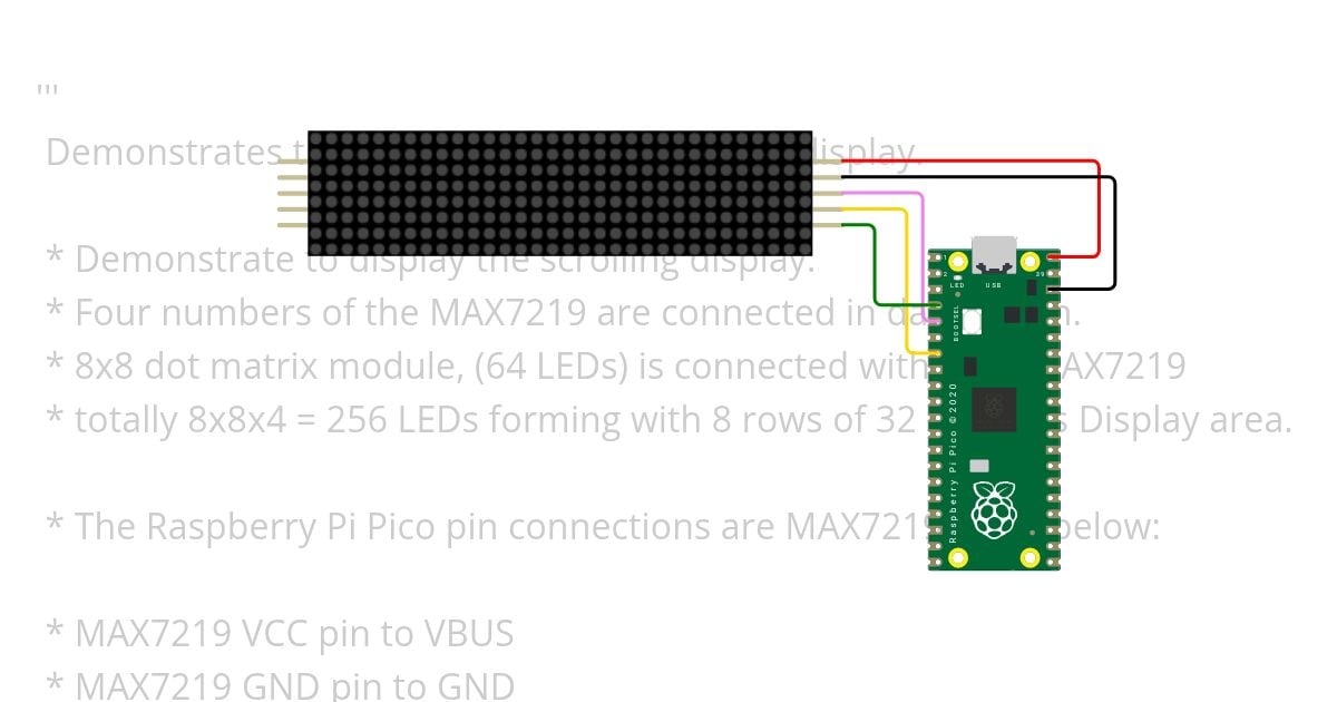 RASPBERRY PI PICO AND MAX7219 -- 8x8 DOT MATRIX SCROLLING DISPLAY simulation