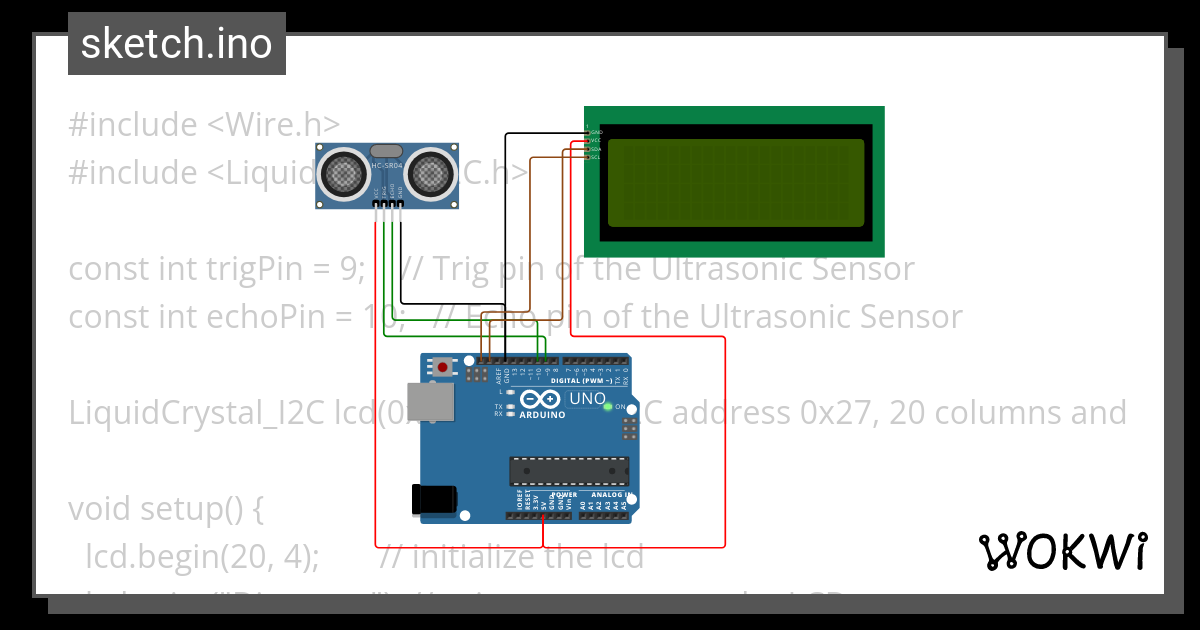 Write and simulate program to combine Ultrasonic Sensor , LCD Display ...