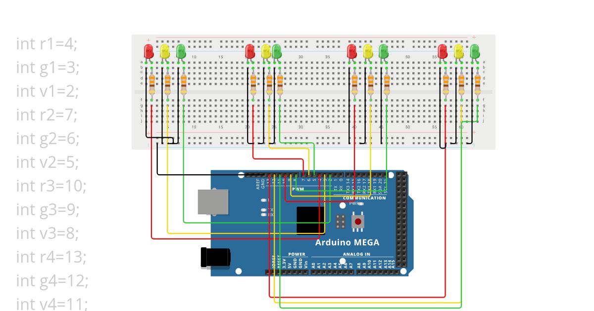 Semaforo con 4 incroci simulation